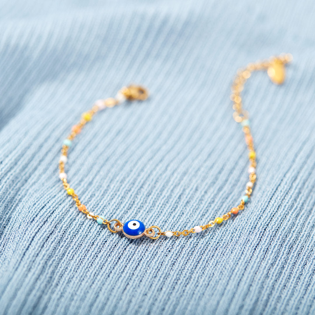 COLOR BEADED BLUE EVIL EYE BRACELET