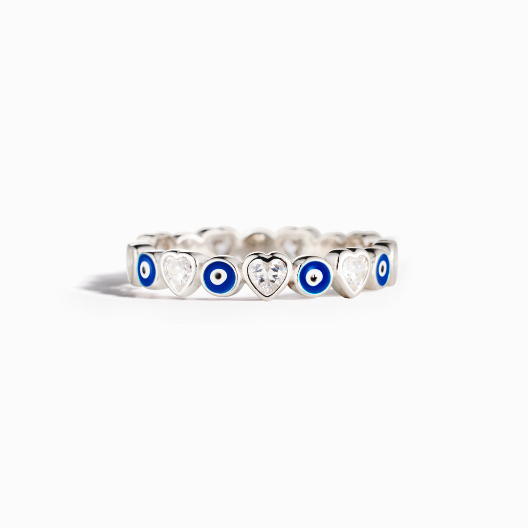 PROTECTION HEART&EVIL EYE RING BAND