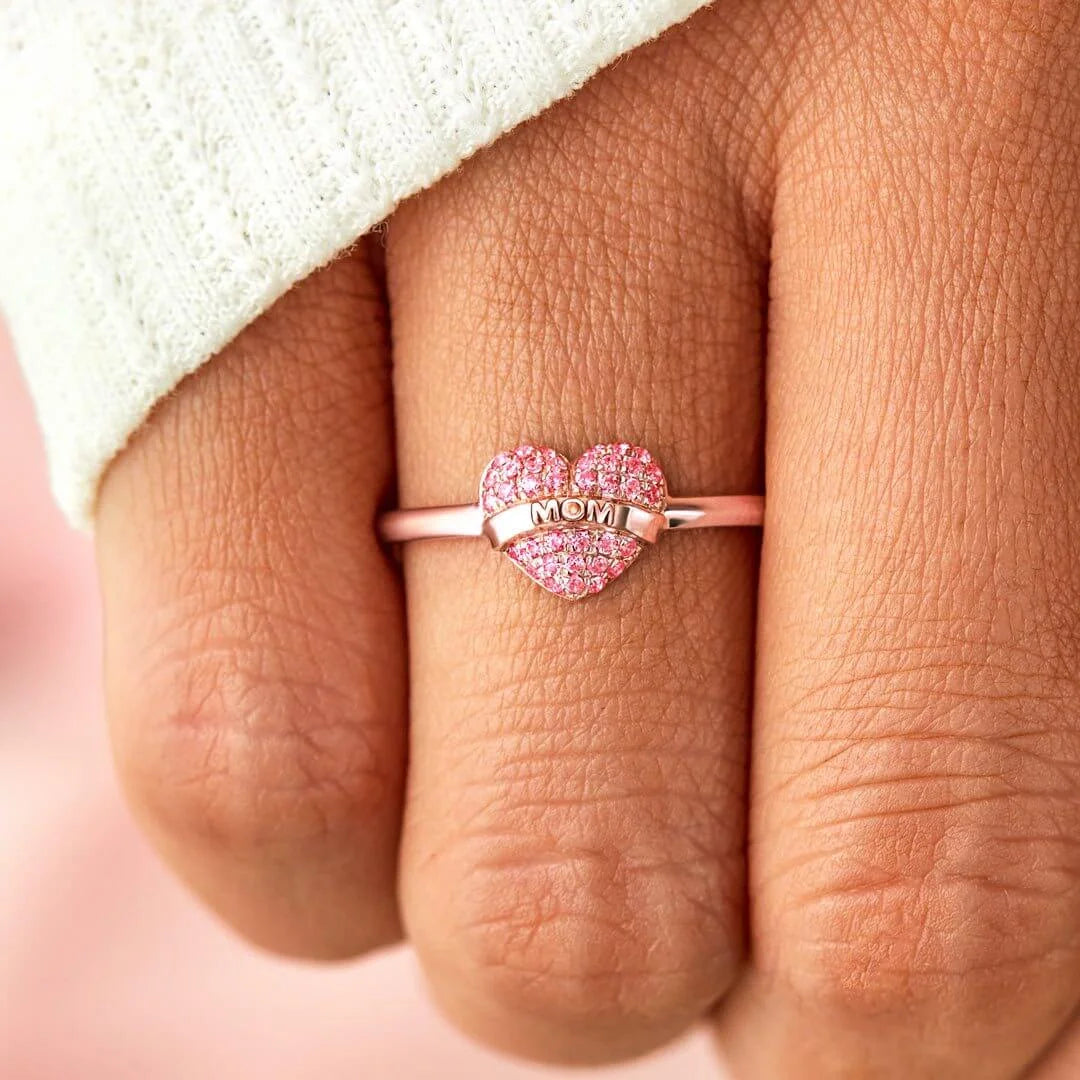 BEING A MOM IS A WORK OF HEART PAVÉ MOM HEART RING