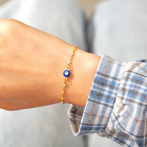 COLOR BEADED BLUE EVIL EYE BRACELET