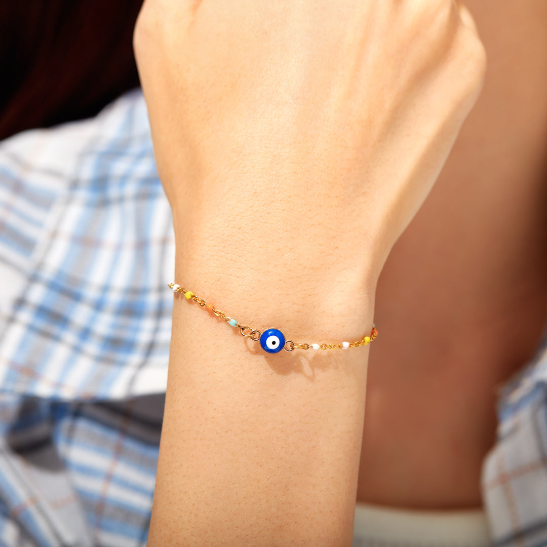 COLOR BEADED BLUE EVIL EYE BRACELET